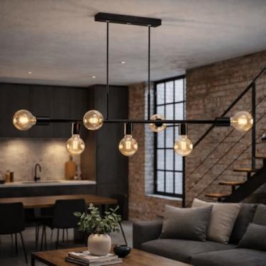 Imagem de Luminária de Teto Pendente Ciciliano 7 Lâmpadas para sala salão cozinha e comercio (Estilo Jabuticaba) (Preto)