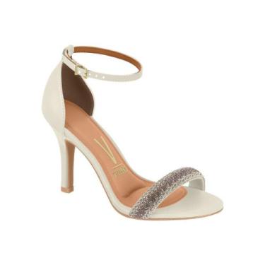Imagem de Sandália Feminina Vizzano Salto Alto Fino Tira Strass , Branco off, Br