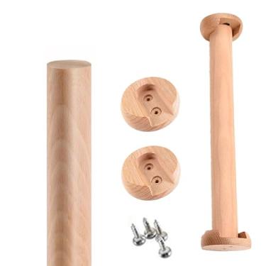 Imagem de 1 peça de tubo de guarda-roupa redondo de madeira, haste de armário de guarda-roupa com base, haste de suspensão, corte personalizado no tamanho. Até 198.1 cm de comprimento (tamanho: 140 cm/(139.7 cm
