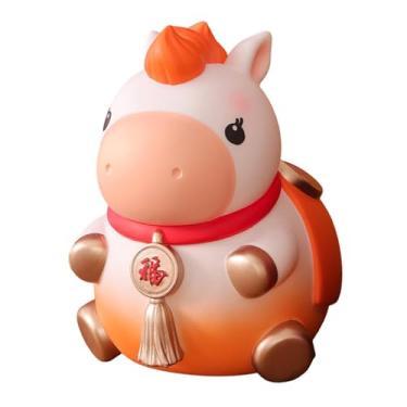 Imagem de Generic Estátua de Cavalo Artesanal Ornamento Porquinho Cofrinho Cofrinho Estatueta Decorativa para Festa da Primavera Escritório Quarto Aniversário Presente, Laranja Grande