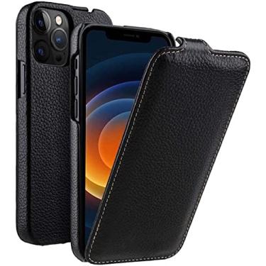 Imagem de MAALYA Capa de telefone folio vertical, capa de couro premium padrão de lichia à prova de choque para Apple iPhone 14 Pro Max Case 2022 [Proteção de tela e câmera] (Cor: Preto)