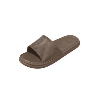 Imagem de Pantufas masculinas listradas, casuais, versáteis, com sola grossa, EVA, antiderrapante, elegante, primavera, verão, casa de banho, Café, 37