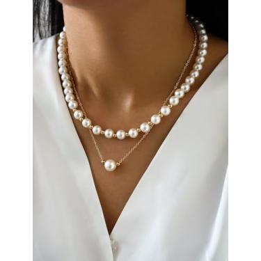 Imagem de Colar de pérolas para mulheres, elegante, gargantilha de pérolas com pingente de cruz, joias delicadas, presentes de Natal, presentes de amizade para mulheres, Medium, Latão, Sem Pedra Preciosa