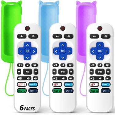 Imagem de (Pacote com 3) Controle remoto de substituição apenas para TV Roku com capa protetora de silicone macio (brilha no escuro), controle remoto universal para Smart TV TCL/Onn/Hisense/Sharp/Element