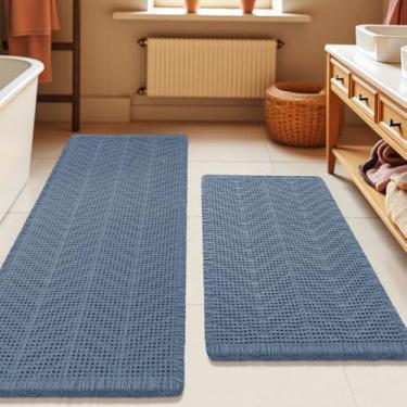 Imagem de Conjunto de 2 peças de tapete de banheiro waffle, moderno, tecido boêmio, absorvente, antiderrapante, tapetes de banheiro ultramacios, tapetes de banho de malha laváveis à máquina com espinhas de