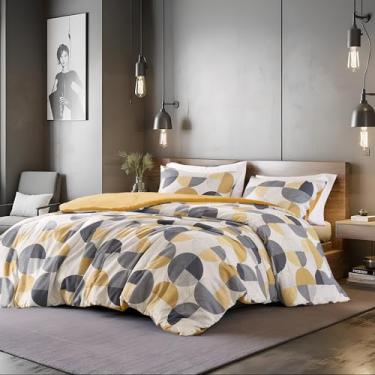 Imagem de Regency Heights Conjunto de edredom Queen estampado em três tons, 3 peças, microfibra ultramacia, quente e aconchegante para todas as estações, amarelo mostarda e cinza