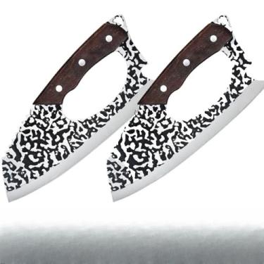 Imagem de Cutelo para Churrasco Profissional em Aço Inox Artesanal 23cm – Faca Cutelo Rústica para Cozinha, Churrasco e Camping(2PCS)