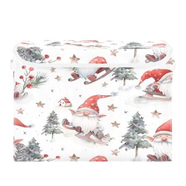 Imagem de SEHANY Linda caixa de armazenamento de Papai Noel de Natal com tampas e alças, organizador de cestas de armazenamento de tecido dobrável, caixas de armazenamento de cubos grandes para roupas, cobertor