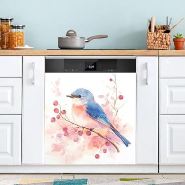 Imagem de SEHANY Aquarela Bluebirds capa magnética para lava-louças, adesivos magnéticos decorativos antiarranhões para painel de geladeira e lava-louças, decoração de flores de fazenda de cozinha doméstica 58