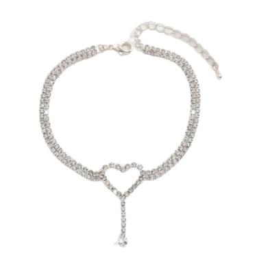 Imagem de Tornozeleira feminina elegante com strass brilhante em forma de coração – Versátil e moderna, presente para sua namorada