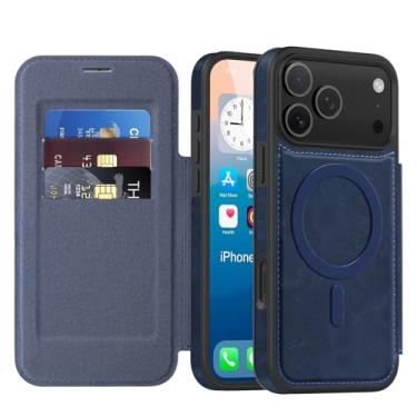 Imagem de SFDSUH Capa flip magnética de couro para iPhone 16 Pro com compartimento para cartão integrado (para iPhone 16 Pro/Azul)