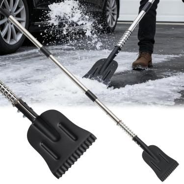 Imagem de Raspador de gelo para garagem, cortador de gelo com mola para calçada, ferramenta de quebra-gelo resistente com cabo longo de 167 cm, lâmina serrilhada para cortar gelo, remoção de neve, limpeza de