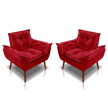 Imagem de Kit 02 Poltrona Opala Decorativa Suede Vermelho