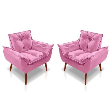 Imagem de Kit 02 Poltrona Opala Decorativa Suede Rosê