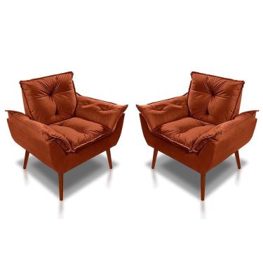 Imagem de Kit 02 Poltrona Opala Decorativa Suede Terracota