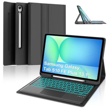 Imagem de Capa com teclado para Samsung Galaxy Tab S10 FE Plus de 13,1 polegadas, capa de teclado inteligente S10fe+ com teclado destacável, retroiluminado em 7 cores, trackpad, Smart S10fe, preto