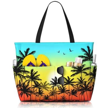 Imagem de Bolsas de praia femininas com estampa fofa, à prova d'água, à prova de areia, bolsa feminina com zíper, bolsas coloridas de piscina para academia e viagens, Pôr do sol, One Size, Pôr do sol