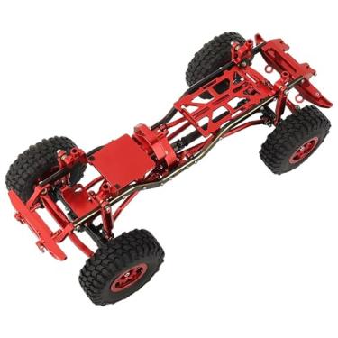 Imagem de Peças de carro RC compatíveis com 1/24 para Axial SCX24 AXI00005 RC Car Upgrade Parts 1:24 Moldura de metal DIY com eixos dianteiros duplos (vermelho, com rodas + para-choque)