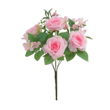 Imagem de Flores falsas rosas grandes rosas artificiais buquê de seda rosa flor cerejeira para decoração de festa em casa flores falsas decoração de flores falsas (rosa)