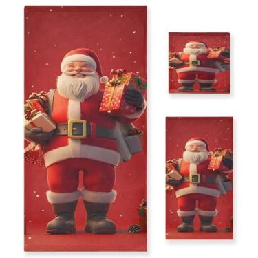 Imagem de STAYTOP Lindo Papai Noel segurando uma caixa de presente conjunto de toalhas 3 peças, toalhas de toque macio altamente absorvente de secagem rápida, 1 toalha de banho, 1 toalha de rosto, 1 toalha de