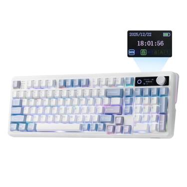 Imagem de EPOMAKER Teclado mecânico TH99 PRO 96% com tela e botão, 10.000 mAh, 2,4 Ghz/BT, hot swap, driver personalizado, retroiluminação RGB, teclado PBT, junta, teclado de jogos sem fio para PC/Mac (branco