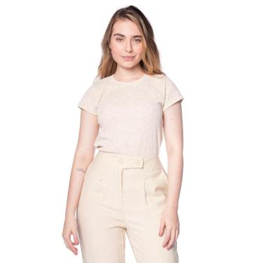 Imagem de Blusa Feminina Giraffe Canelada Manga Curta Bege Mescla-Feminino