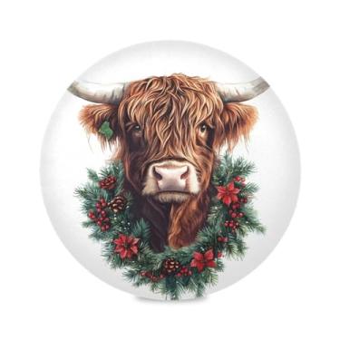 Imagem de STAYTOP Jogo americano redondo de Natal Highland Cattle 6 peças, tapetes de mesa antiderrapantes fáceis de limpar para casa, cozinha, churrasco, festa, decoração de mesa