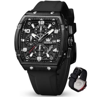 Imagem de OLEVS Relógios masculinos luxuosos, vestidos de rosto grande, pulseira de silicone, à prova d'água, cronógrafo, analógico, quartzo, casual, relógio de pulso masculino (pulseira preta/vermelha/branca