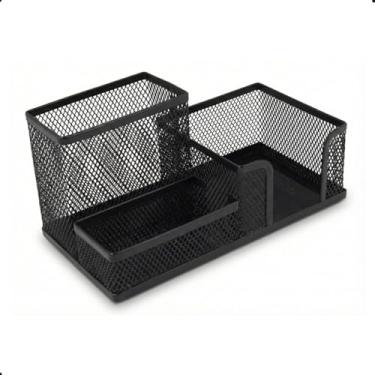 Imagem de Organizador de Mesa Escritório Aramado 3 Divisões Porta Trecos Home Office Metal Preto Moderno