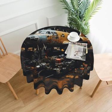 Imagem de QAZWZML Toalha de mesa decorativa redonda vintage de 152 cm impressa em máquinas de aeronaves, adequada para mesas de jantar, mesas de café, piqueniques