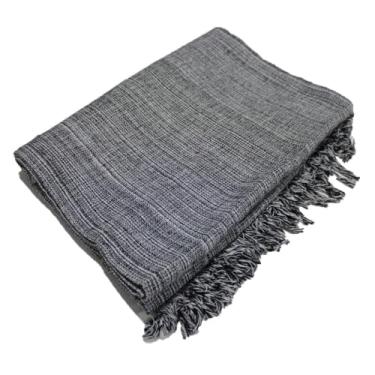 Imagem de Manta Para Sofá King Gigante 3,00 x 1,80 MT Algodão Super Luxo Artesanal Decoração Elegante Premium Conforto(PRETO MESCLA)