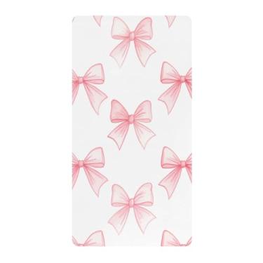 Imagem de Blueangle Lençol de berço padrão para berço infantil - Lençóis de algodão macio e respirável com laço de fita rosa (312)