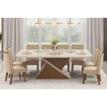 Imagem de Conjunto: Mesa Sala Jantar Zafira c/ Tampo Madeirado c/ Vidro 200x100c