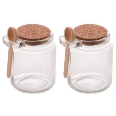 Imagem de Kit 2 Pote Hermético De Vidro 250ml C/Tampa Cortiça E Colher Para Temp
