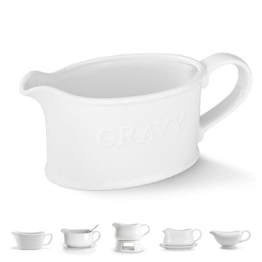 Imagem de Kook Molho de cerâmica, dispensador de servir, jarra de porcelana para molhos, molhos e cremes, alça grande, segura para micro-ondas e lava-louças, 510 g, branco