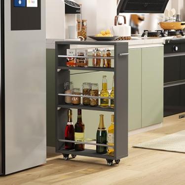 Imagem de Carrinho de armazenamento fino, prateleira de armazenamento independente de metal de madeira, prateleira móvel deslizante, para sala de estar, escritório em casa, quarto, varanda (cor de madeira, 25 x