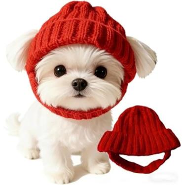 Imagem de Gorro de tricô para cães com abas de orelha, gorro quente para cães, chapéu de inverno, envoltório de malha para animais de estimação, aconchegante para animais de estimação, roupas de festa