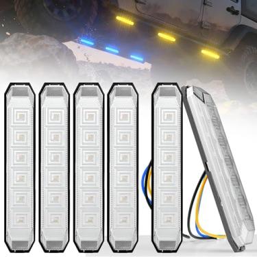 Imagem de Okerny Pacote com 6 luzes de reboque de LED âmbar/azul de duas cores, marcador lateral à prova d'água 600LM IP68, luzes de sinalização de parada e seta para caminhão, trailer, trailer, barco