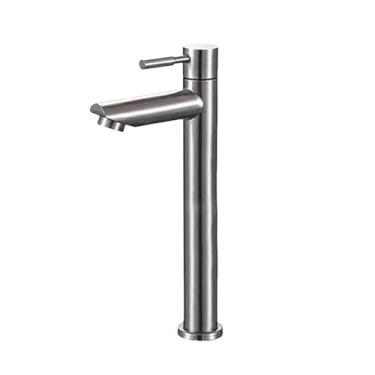 Imagem de Torneira alta aço inox escovado fosco prateada bancada pia bica banheiro cozinha lavabo 1/4 de volta