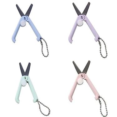 Imagem de 4 mini tesouras artesanais de aço inoxidável, tesouras de segurança, tesouras fofas portáteis, ideais para corte de papel, presentes de meninas, material escolar