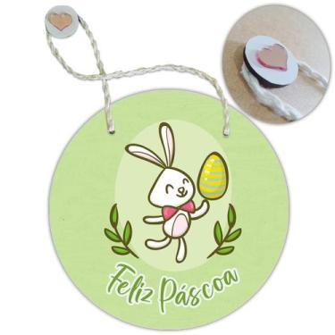 Imagem de Placa Porta com Alça Feliz Páscoa Coelho Coelha Ovo Guirlanda 19cm - R