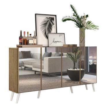 Imagem de Aparador Buffet 4 Portas Com Espelho Retrô Vegas V3559 Rustic/Branco Rustic/Branco