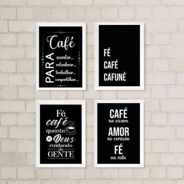 Imagem de Kit 4 Quadros Café com Fé 33x24cm - Moldura Preta