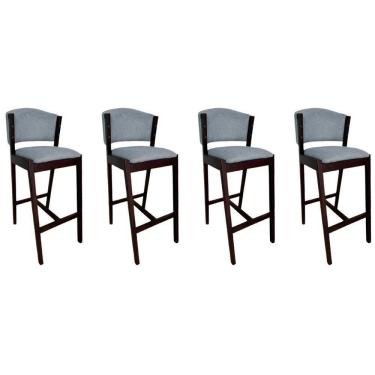 Imagem de Kit 4 Banquetas Altas De Madeira Maciça Ana Em Linho Premium Cinza Linho Castanho