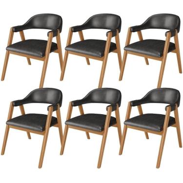 Imagem de Kit 06 Cadeiras De Jantar E Estar Living Estofada Nadja L02 Couríssimo Preto - Lyam Decor
