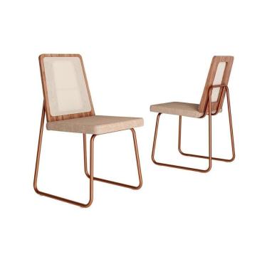 Imagem de Kit 2 Cadeiras Sala Jantar Wood 1751 Aço 2 Uni Rose Linho Areia Carraro