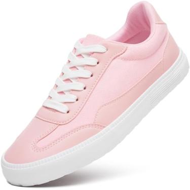 Imagem de XRH Tênis feminino branco antiderrapante para trabalho, casual, caminhada, treino, academia, atlético, moderno, rosa, 37