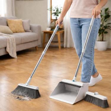 Imagem de Kit Vassoura 2 Escovas E Pá Lixo Dobrável Inox Limpa Cerdas - A Casa d
