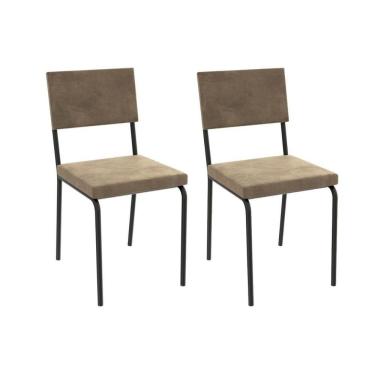 Imagem de Kit 2 Cadeiras De Cozinha Zaria 2c128 Aço 2 Uni Preto Suede Bege