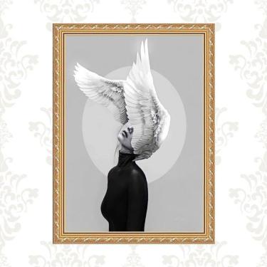 Imagem de Quadro Moldura Dourada Mulher Com Asas 45X34Cm